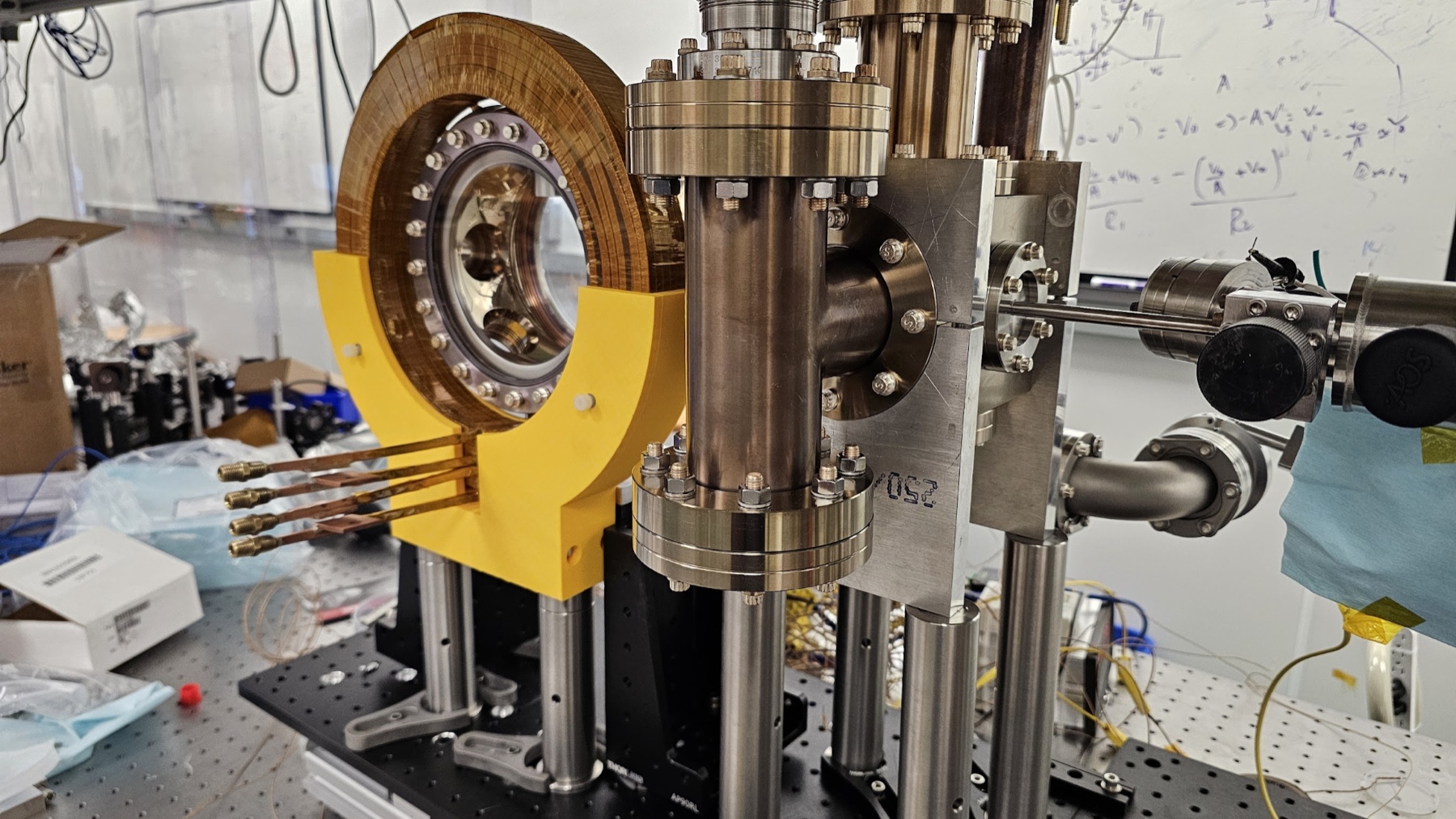 Large electromagnetic coils in the lab in June 2025.