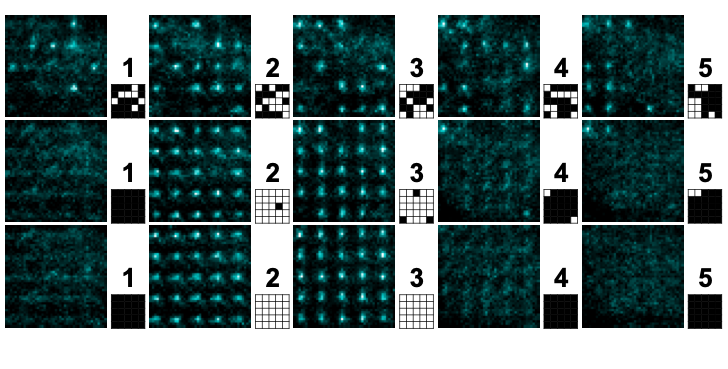 Fluorescence images showing atom sorting in a three-dimensional optical lattice.