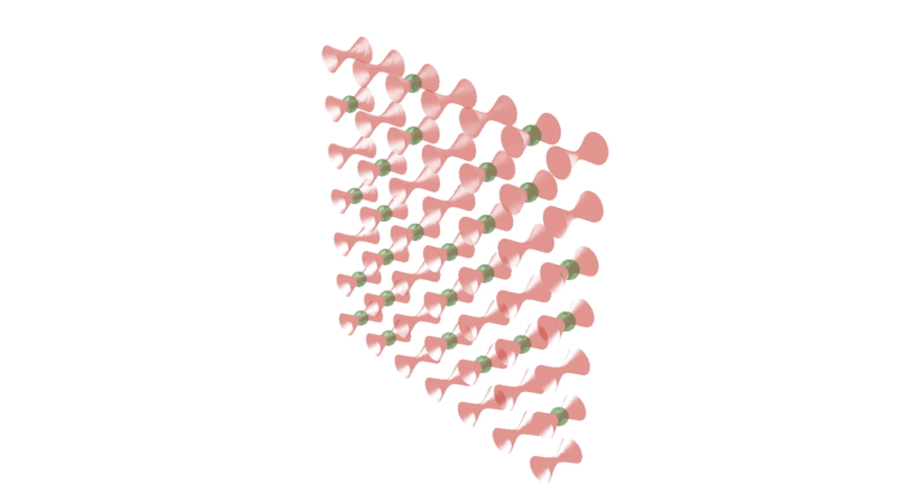 Visualization of optical modes for a two-dimensional array of atoms and cavities.